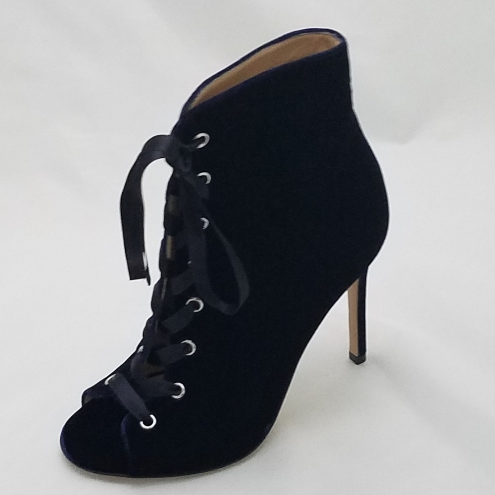 Gianvito rossi velvet peep toe boots navy